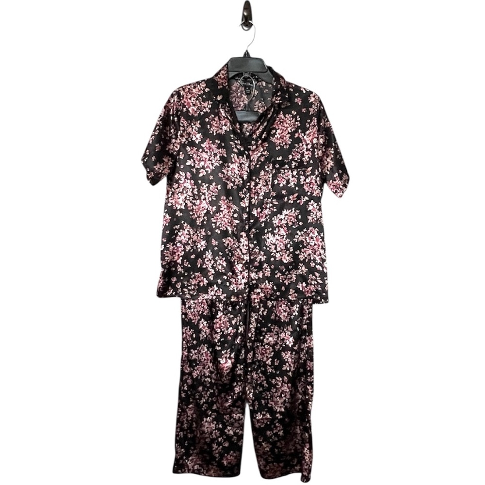 Marilyn Monroe Black Floral Satin Pajama Pant Set Size M